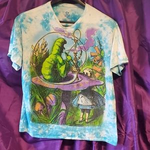 Tye-dyed blue Alice and wonderland t-shirt